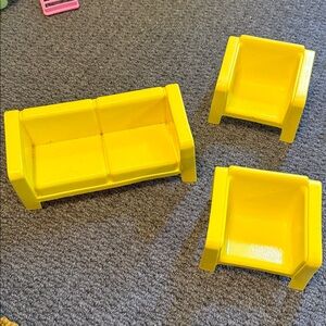 Vintage 1973 Mattel Barbie Townhouse Mod Furniture 3 piece Yellow Chairs Couch